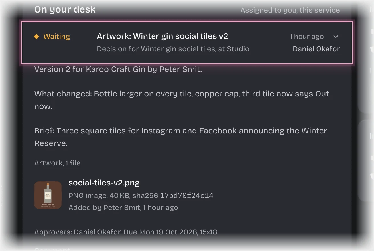 On your desk with the title of the card Artwork: Winter gin social tiles v2 outlined