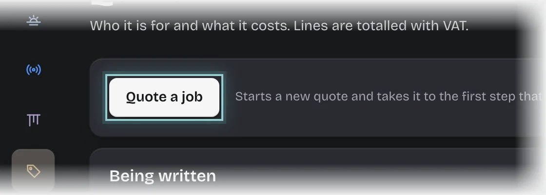 The Quote a job button outlined at the top of the Quote stage