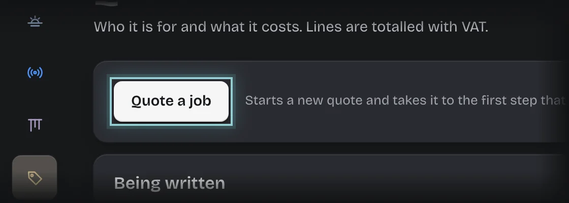 The Quote a job button outlined at the top of the Quote stage