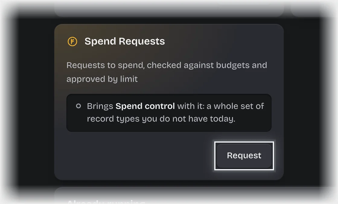 The Request button on a service card outlined