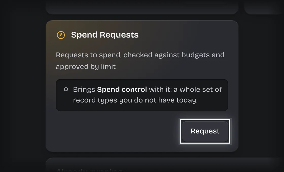 The Request button on a service card outlined
