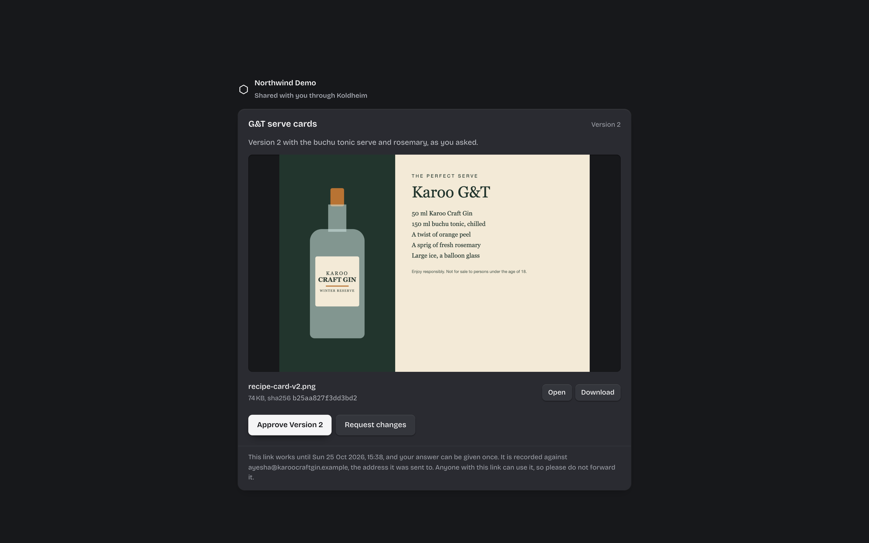 The client’s approval link