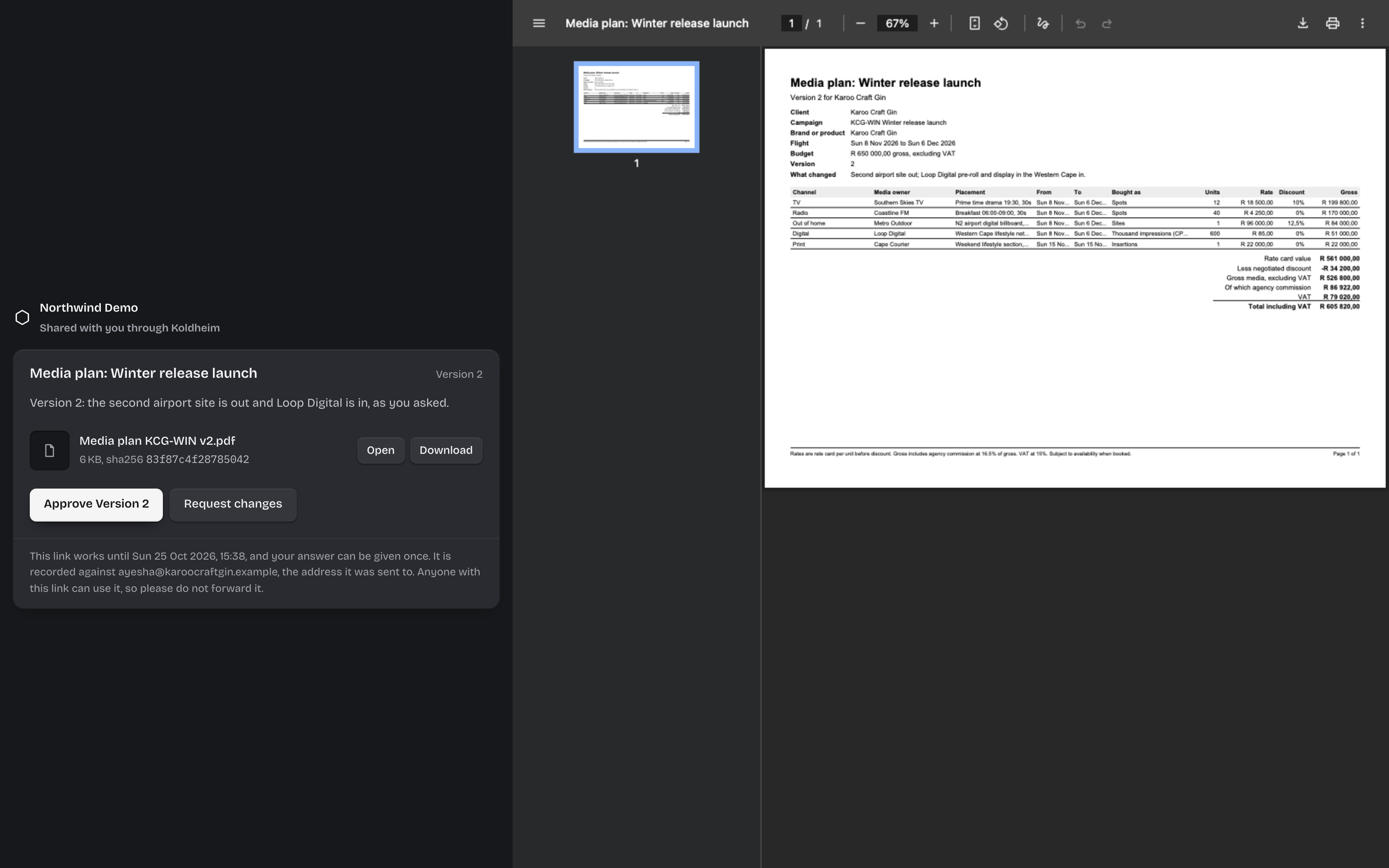 The plan the client approves