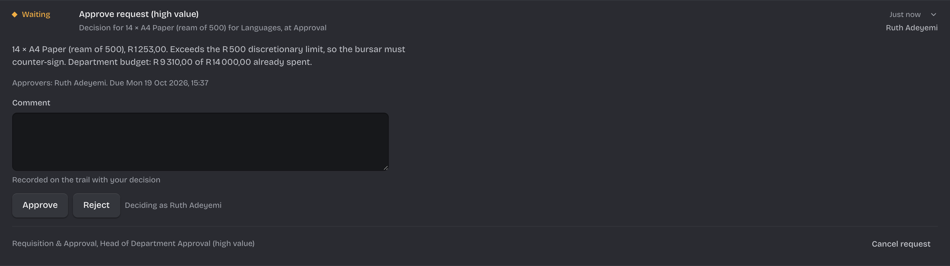 An approval decision